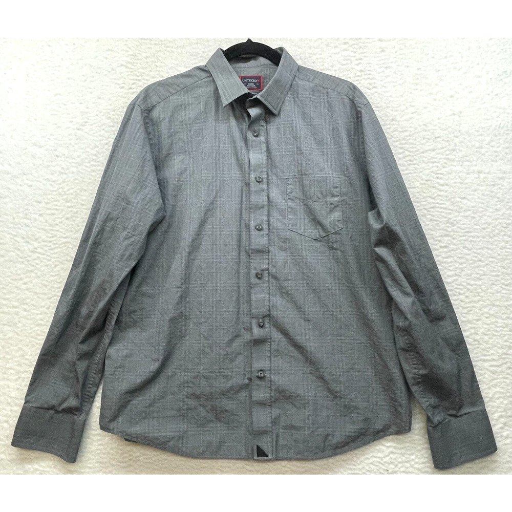 Untuckit Shirt Mens Large Gray Bertani Plaid Button Down Preppy Casual Adult